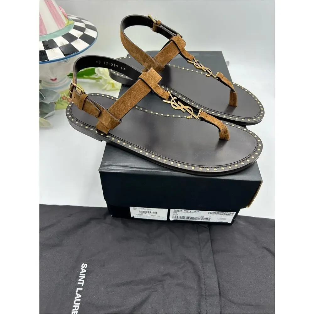 Men's Saint Laurent CASSANDRE YSL logo sandals size 43 made in Italy